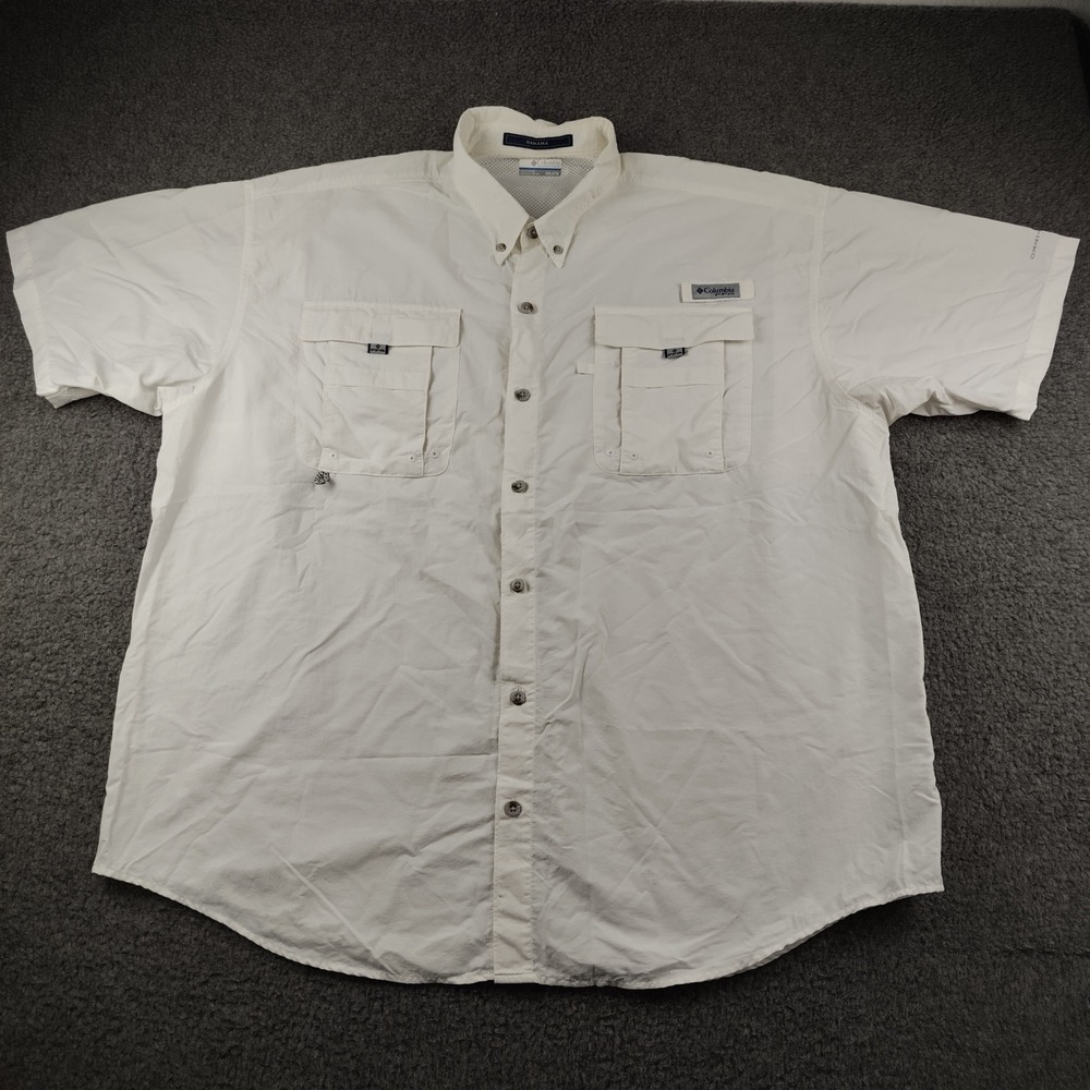 Columbia Shirt Mens 2XL XXL Bahama PFG Short Sleeve White Fishing Pockets EUC